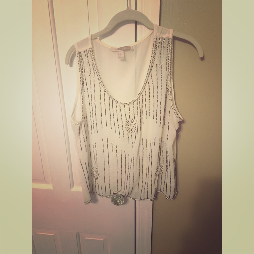 White cream beaded see through top